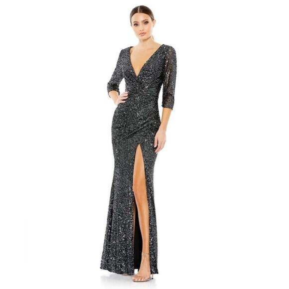 Ieena for Mac Duggal SEQUINED DRAPED 3/4 SLEEVE GOWN - Picture 1 of 13